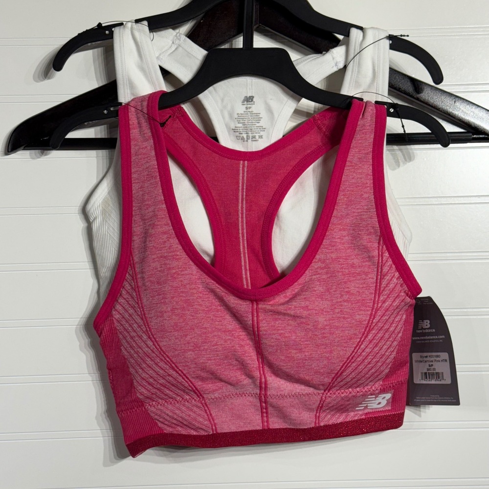 New Balance 2 Pack Sports Bra‎ White Pink Size S/P Racerback Seamless Athletic
